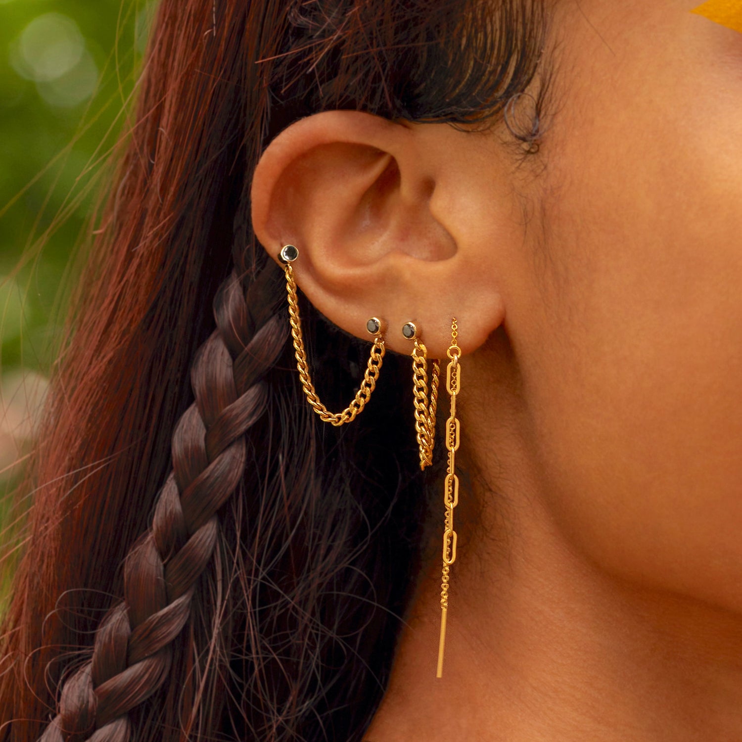 Curb Chain Black Bezel Earrings