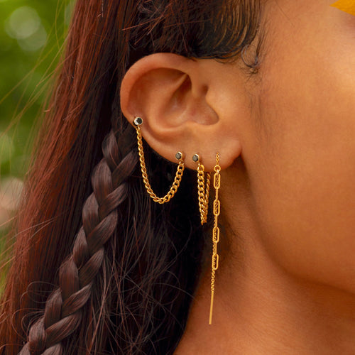 Curb Chain Black Bezel Earrings