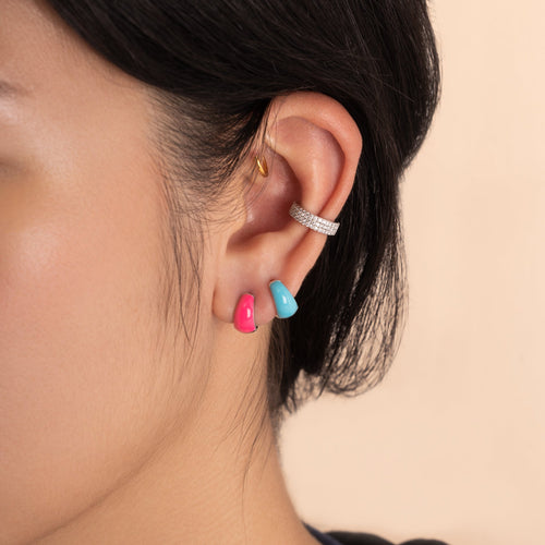 Neon Pink Bold Dome Enamel Huggie Earrings