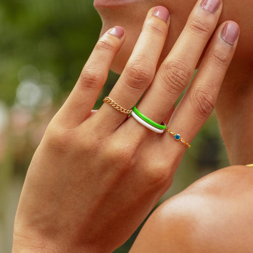 Mini Chain Sapphire Bezel Ring