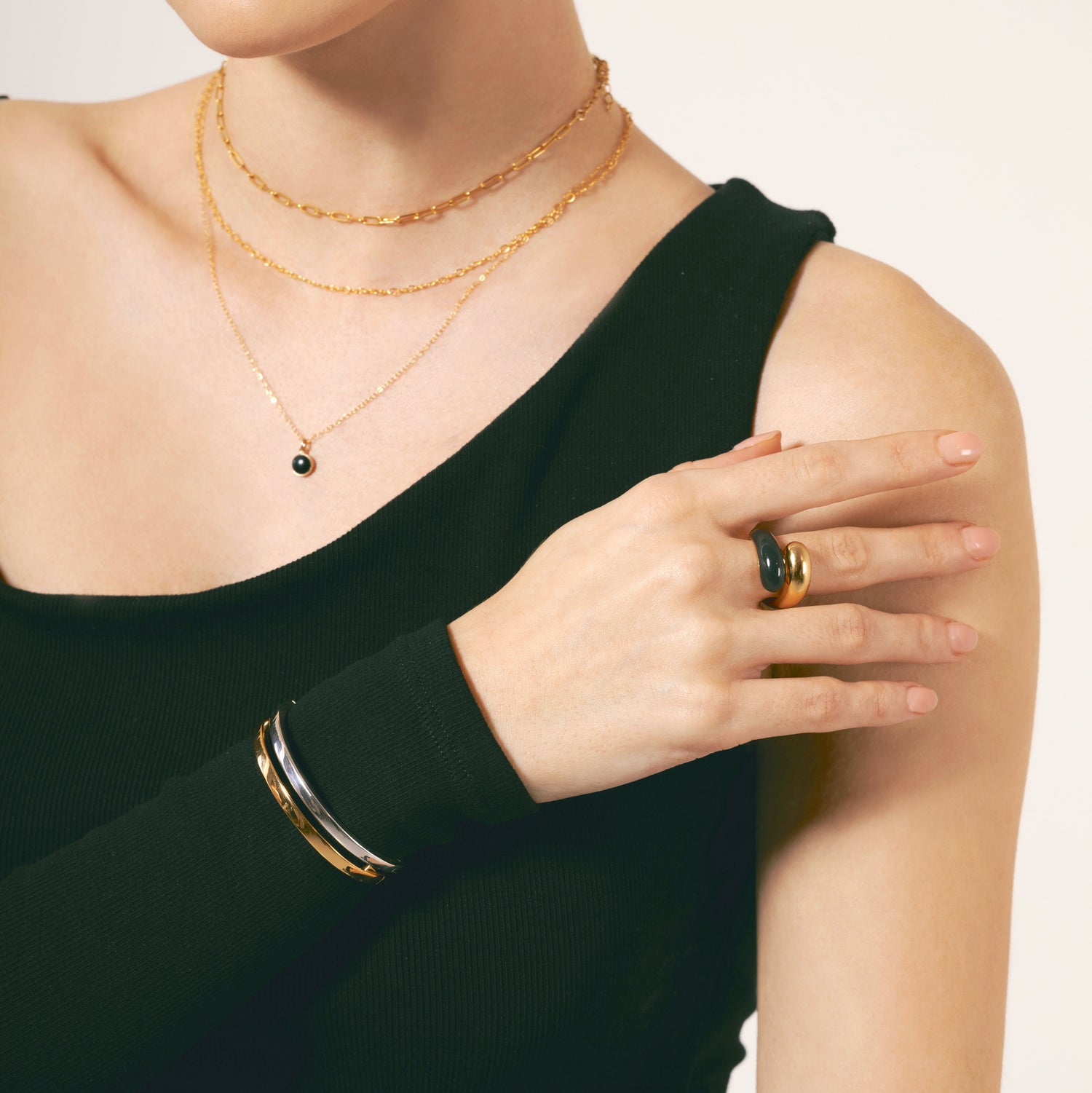 Twin Dome Black Enamel Ring