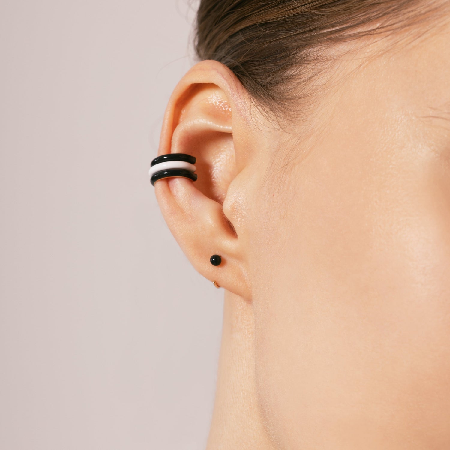 Baby Ball Black Enamel Huggie Earrings
