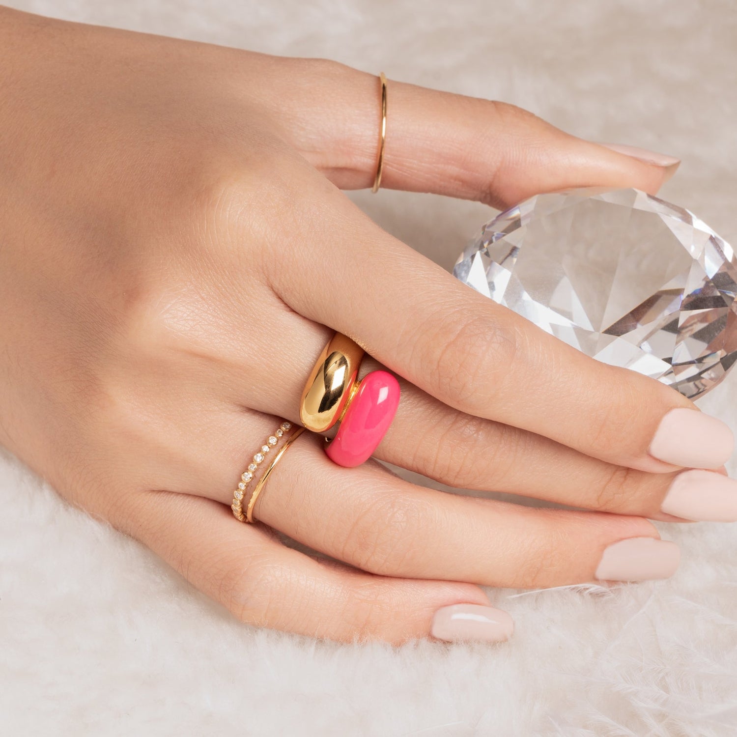 Twin Dome Neon Pink Enamel Ring