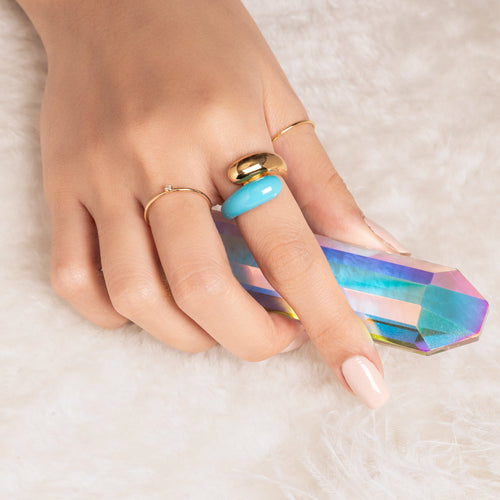 Twin Dome Sky Blue Enamel Ring