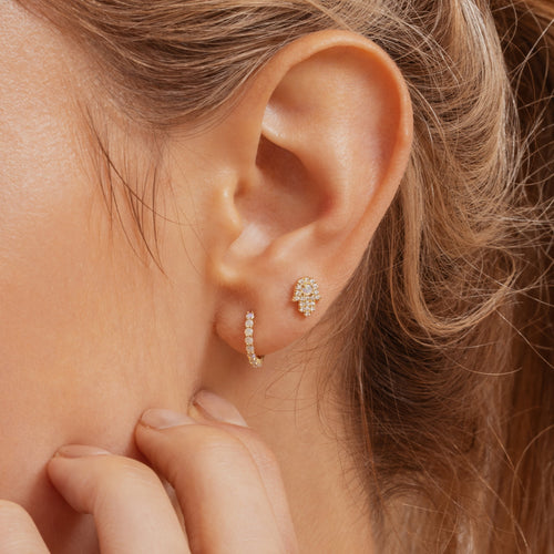 14K Solid Gold Opal Hoop Earring