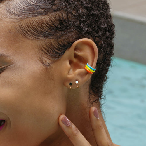 Baby Ball White Enamel Huggie Earrings