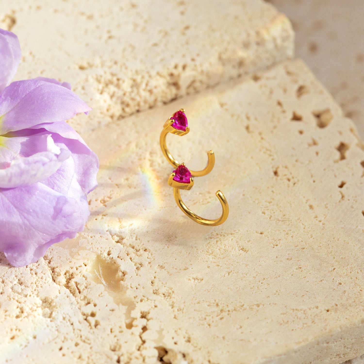 Little Ruby Heart Huggie