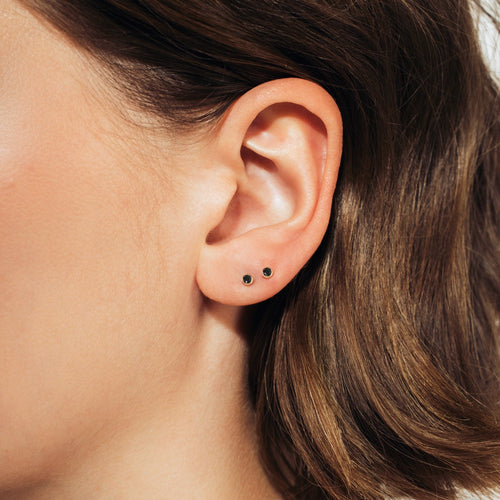 Mini Black Bezel Stud Earrings