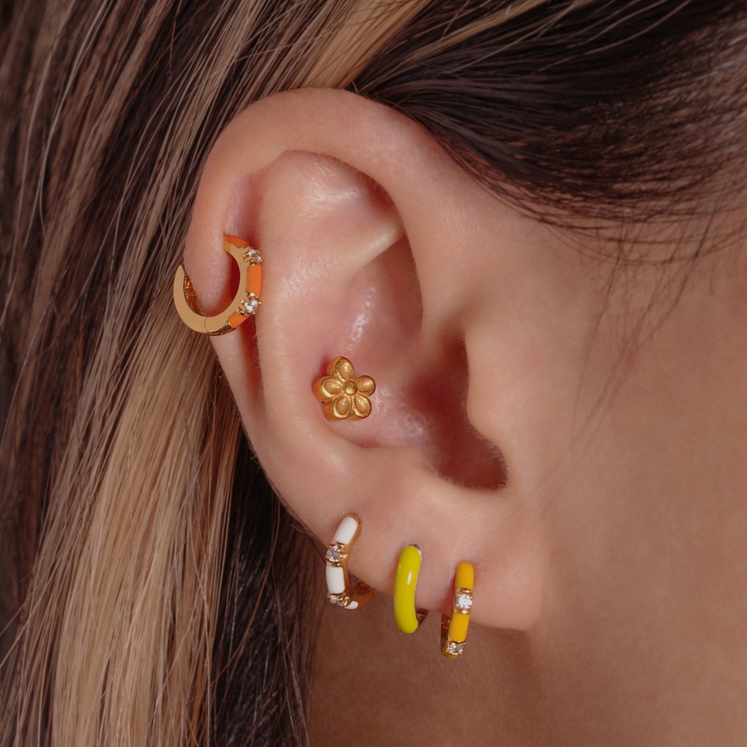 Coral Orange CZ Huggie Hoop