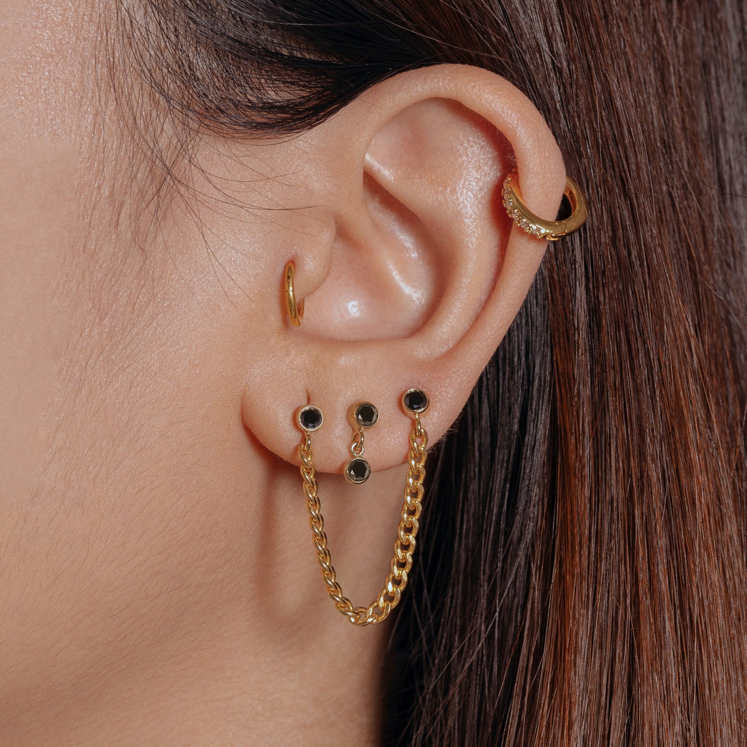 Curb Link Chain Black Bezel Earring