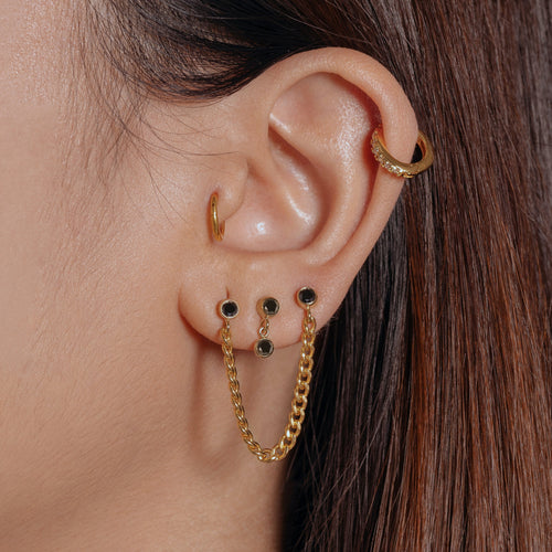 Curb Link Chain Black Bezel Earring