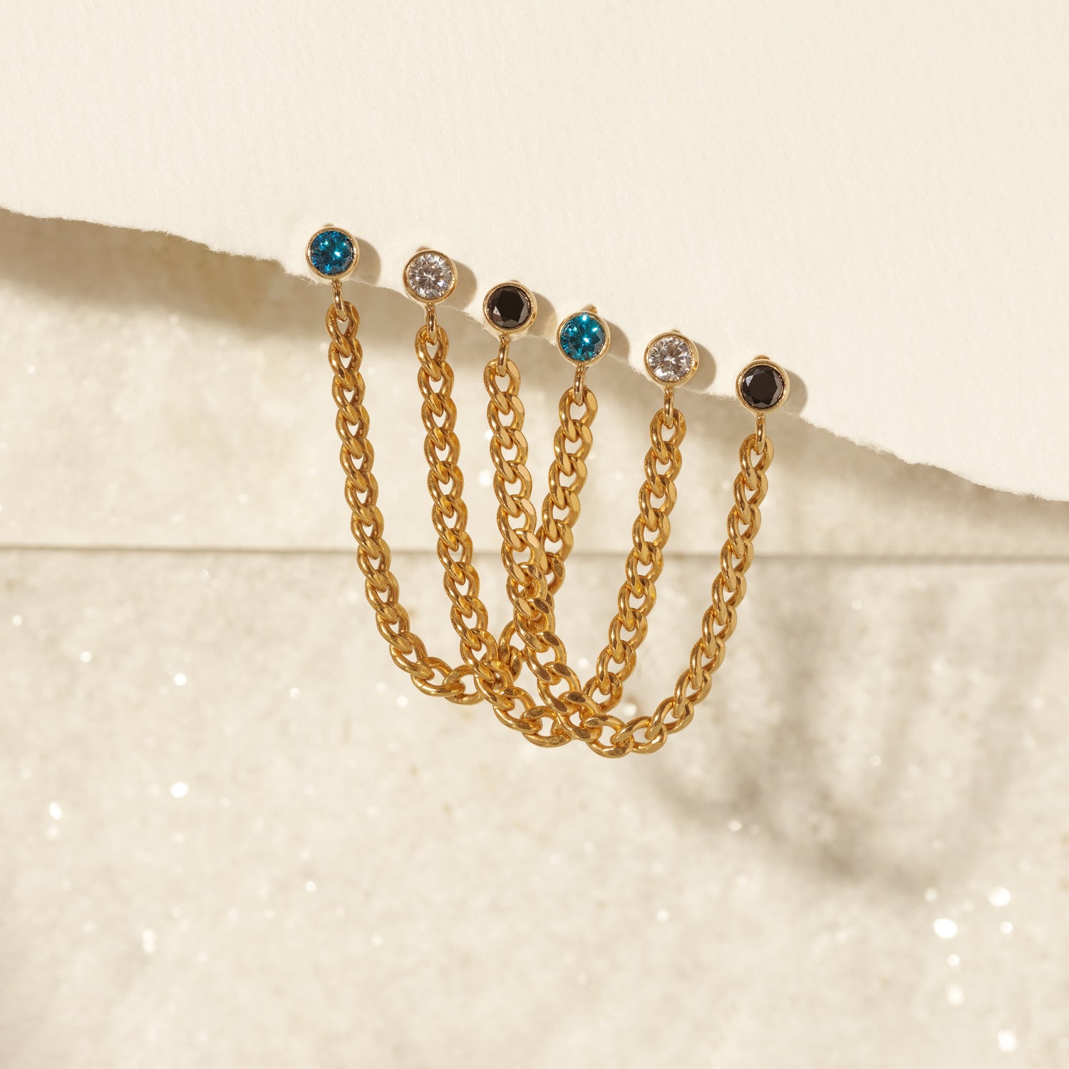 Curb Link Chain Black Bezel Earring