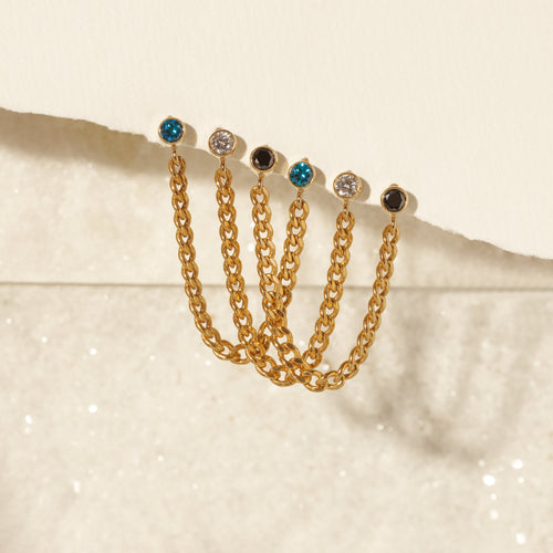 Curb Link Chain Sapphire Bezel Earring