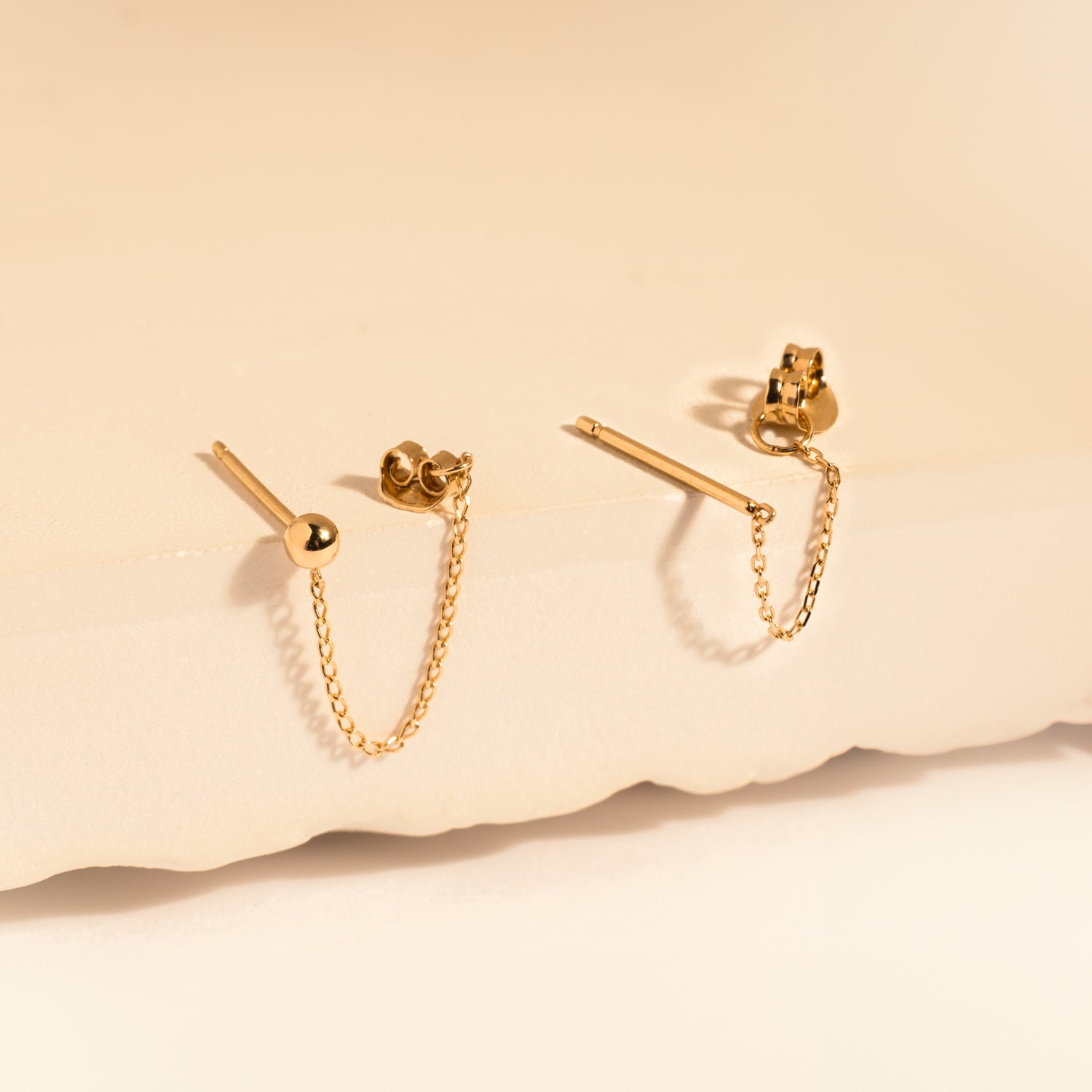 14K Solid Yellow Gold Wrap Chain Stud Earrings