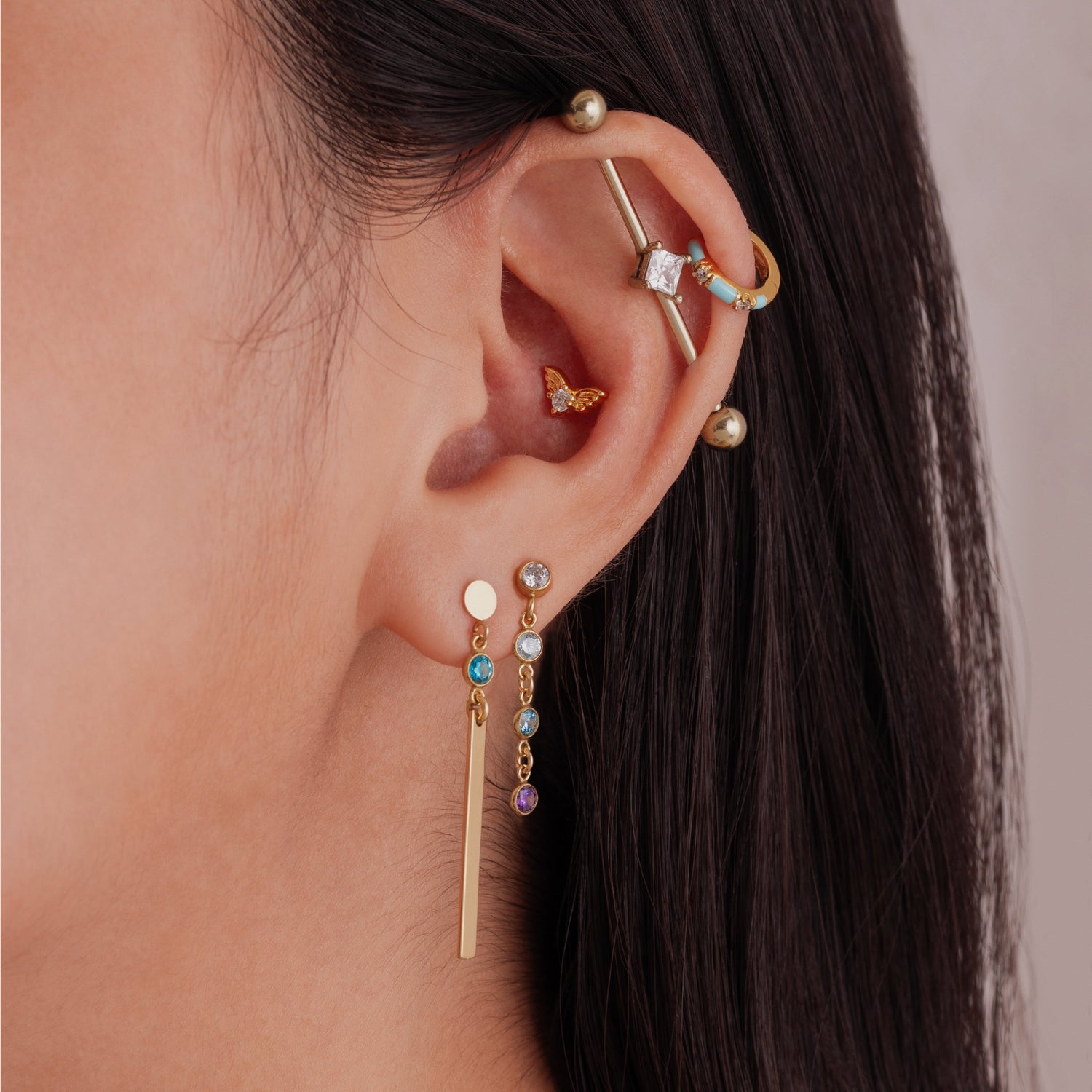 Sparkle Bezel Bar Dangle Earrings