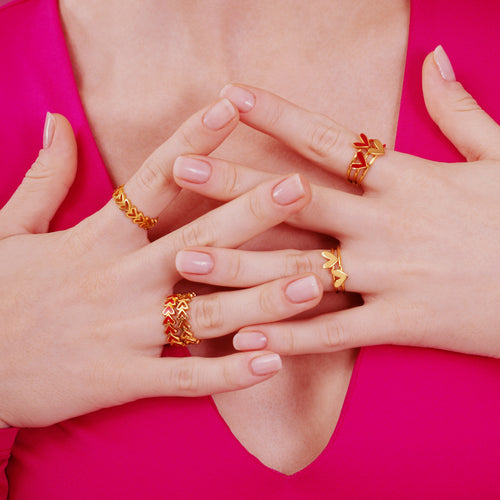 Ruby Heart Band Gold Ring