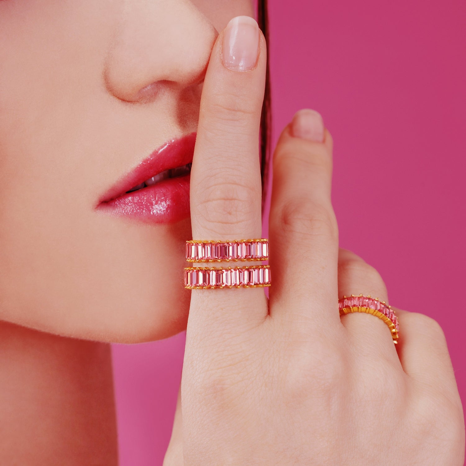 Ruby Baguette Eternity Band Gold Ring