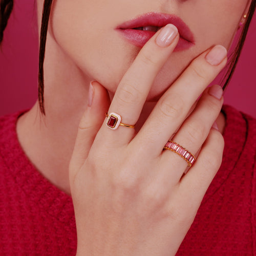 Ruby Baguette Eternity Band Gold Ring