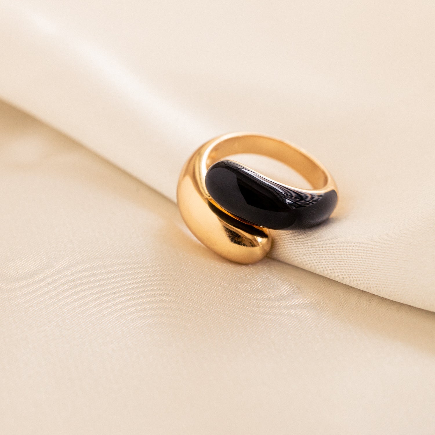 Twin Dome Black Enamel Ring