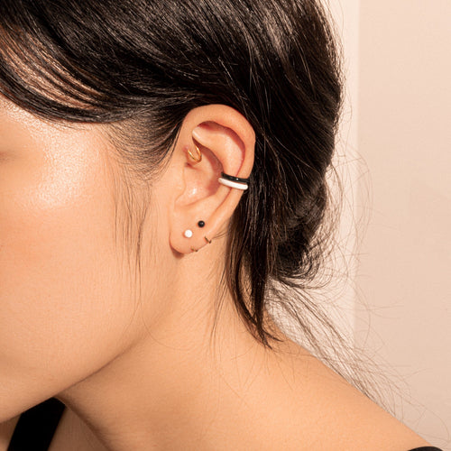 Baby Ball Black Enamel Huggie Earrings