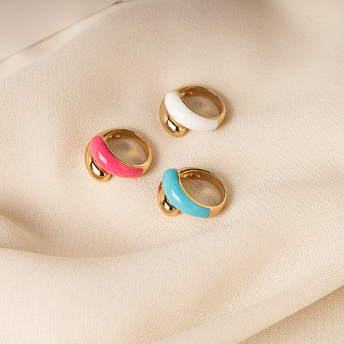 Twin Dome Neon Pink Enamel Ring