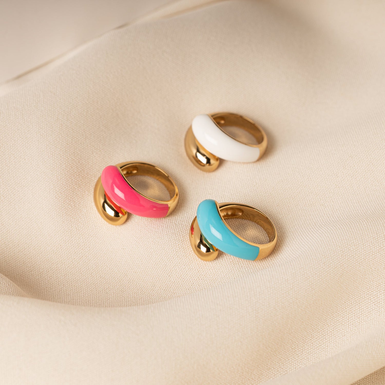 Twin Dome Sky Blue Enamel Ring