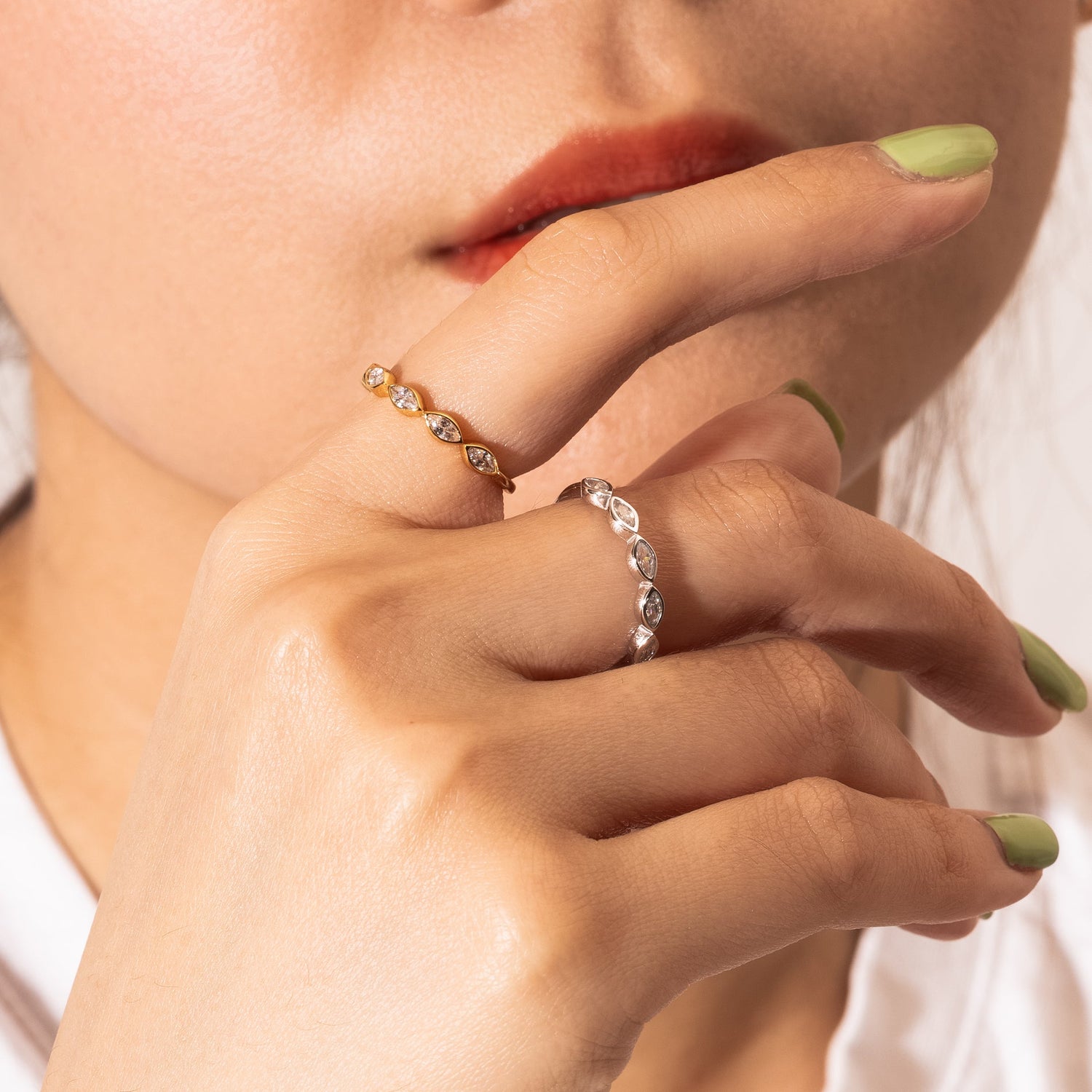 Marquise Bar CZ Gold Ring