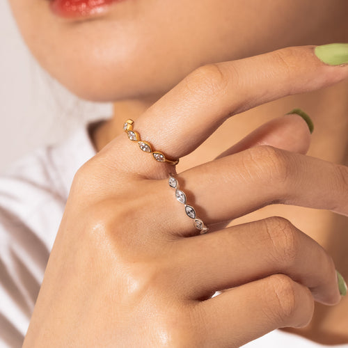 Marquise Bar CZ Silver Ring