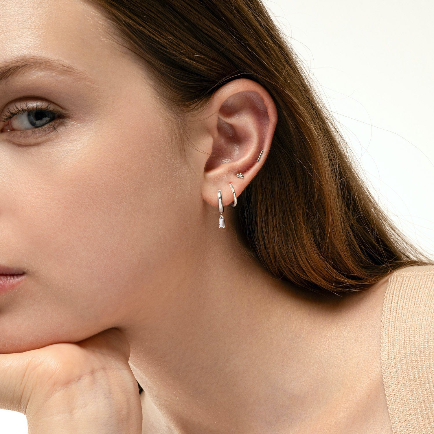 Baguette Drop Huggie Earrings