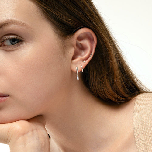 Baguette Drop Huggie Earrings