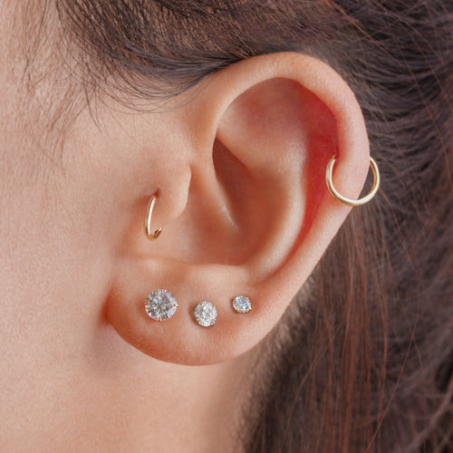 14K Solid Gold Solitaire Stud Earrings 6mm