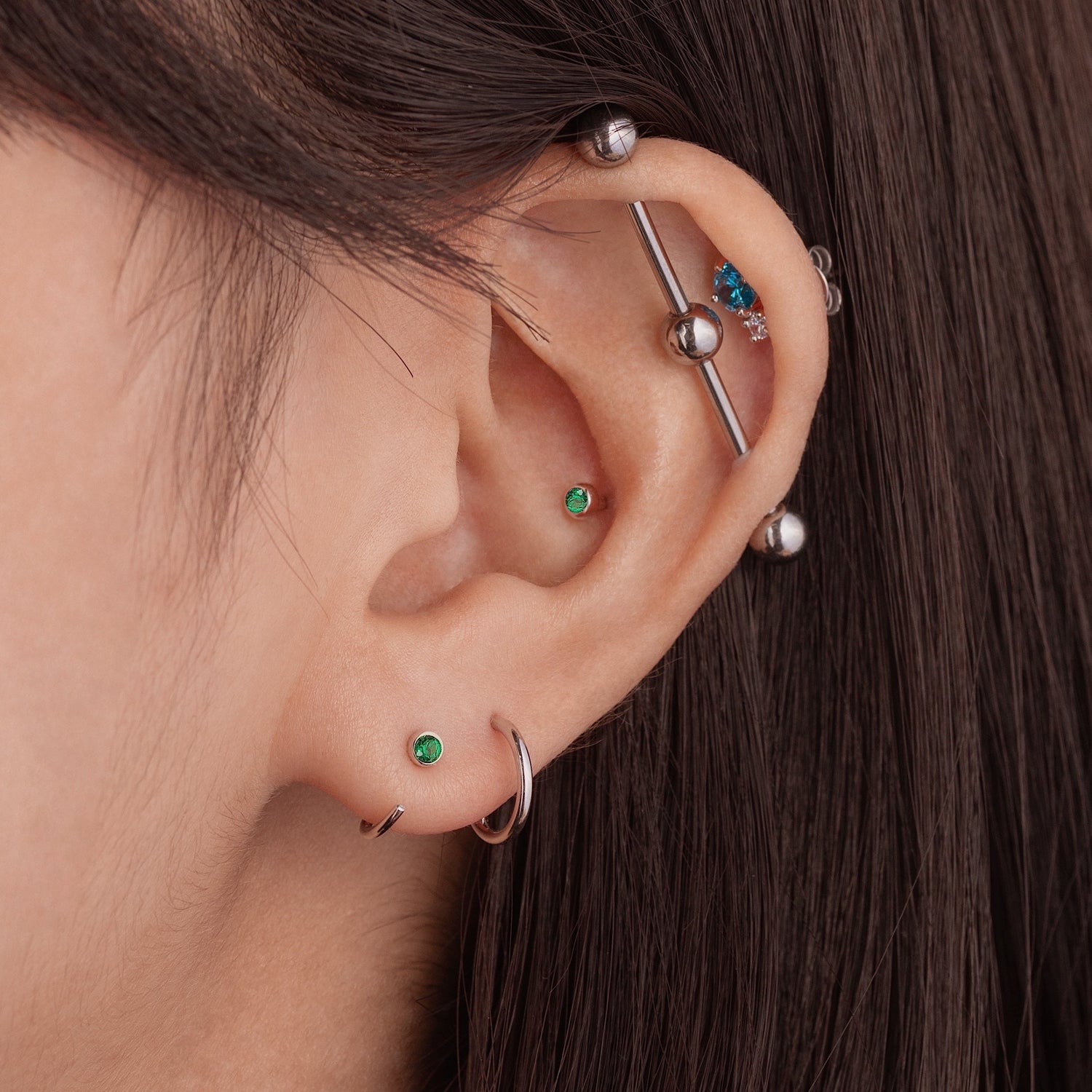 Mini Emerald Bezel Stud Earrings