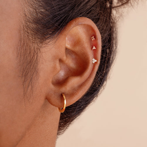 14K Solid Gold Topaz Triangle Threaded Labret Earring