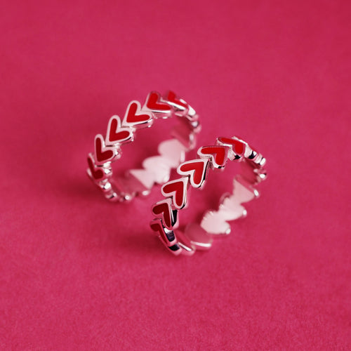 Ruby Heart Band Silver Ring