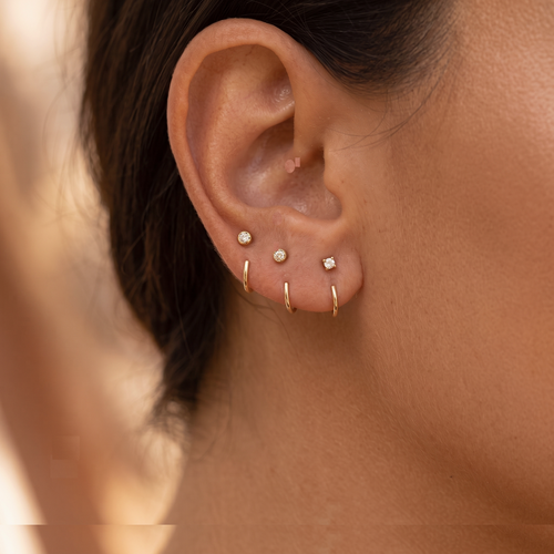 14K Solid Gold Diamond Mini Huggie Earrings