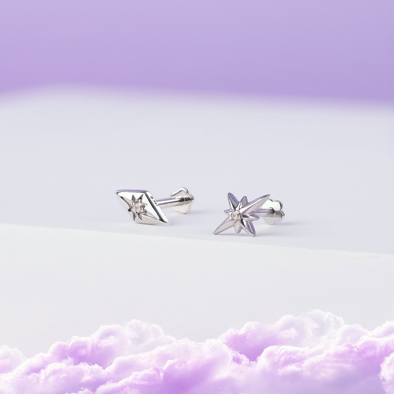 14K Solid Gold Etoile North Star Flatback Earring