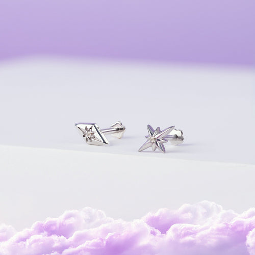 14K Solid Gold Etoile North Star Flatback Earring