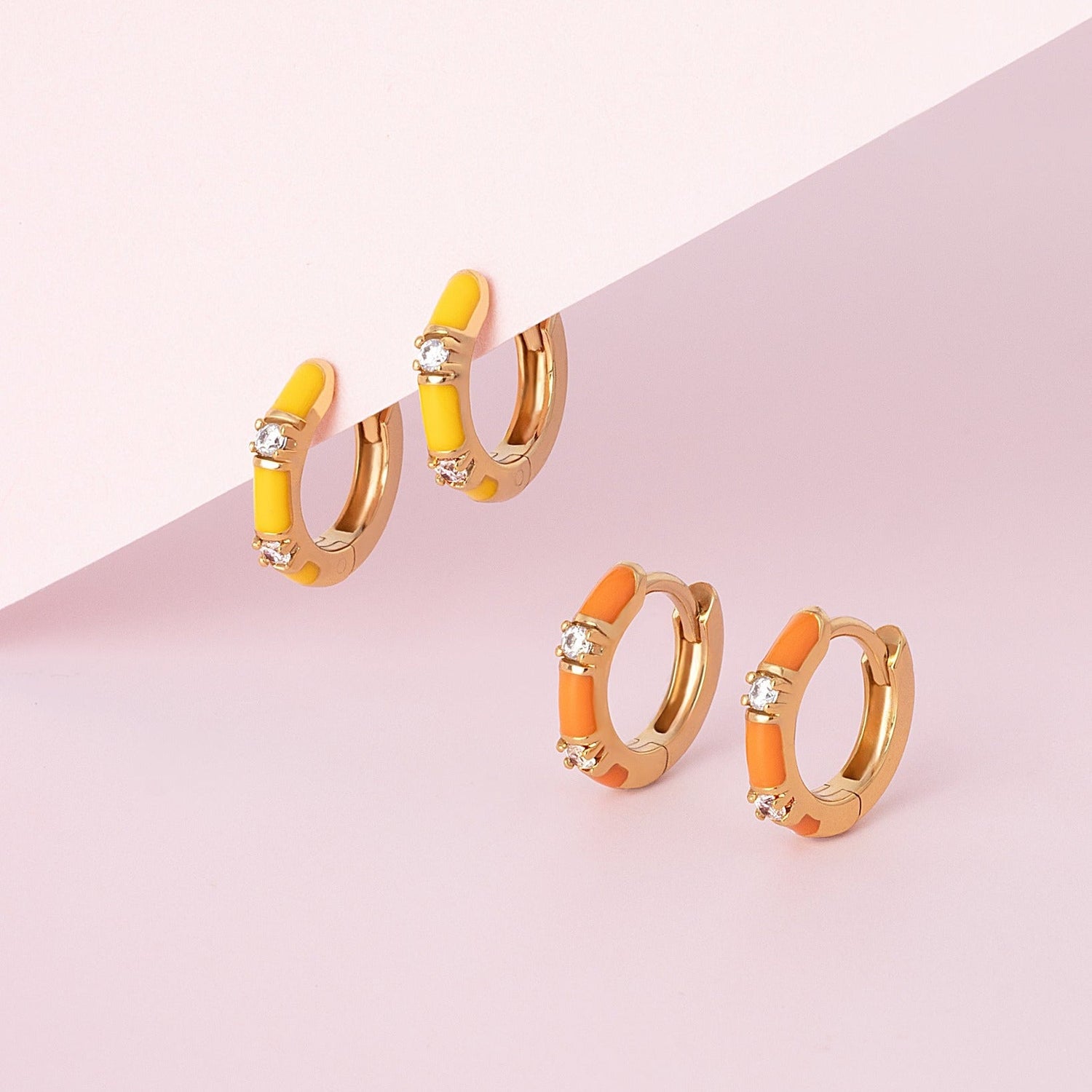 Coral Orange CZ Huggie Hoop