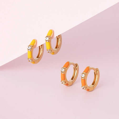 Coral Orange CZ Huggie Hoop