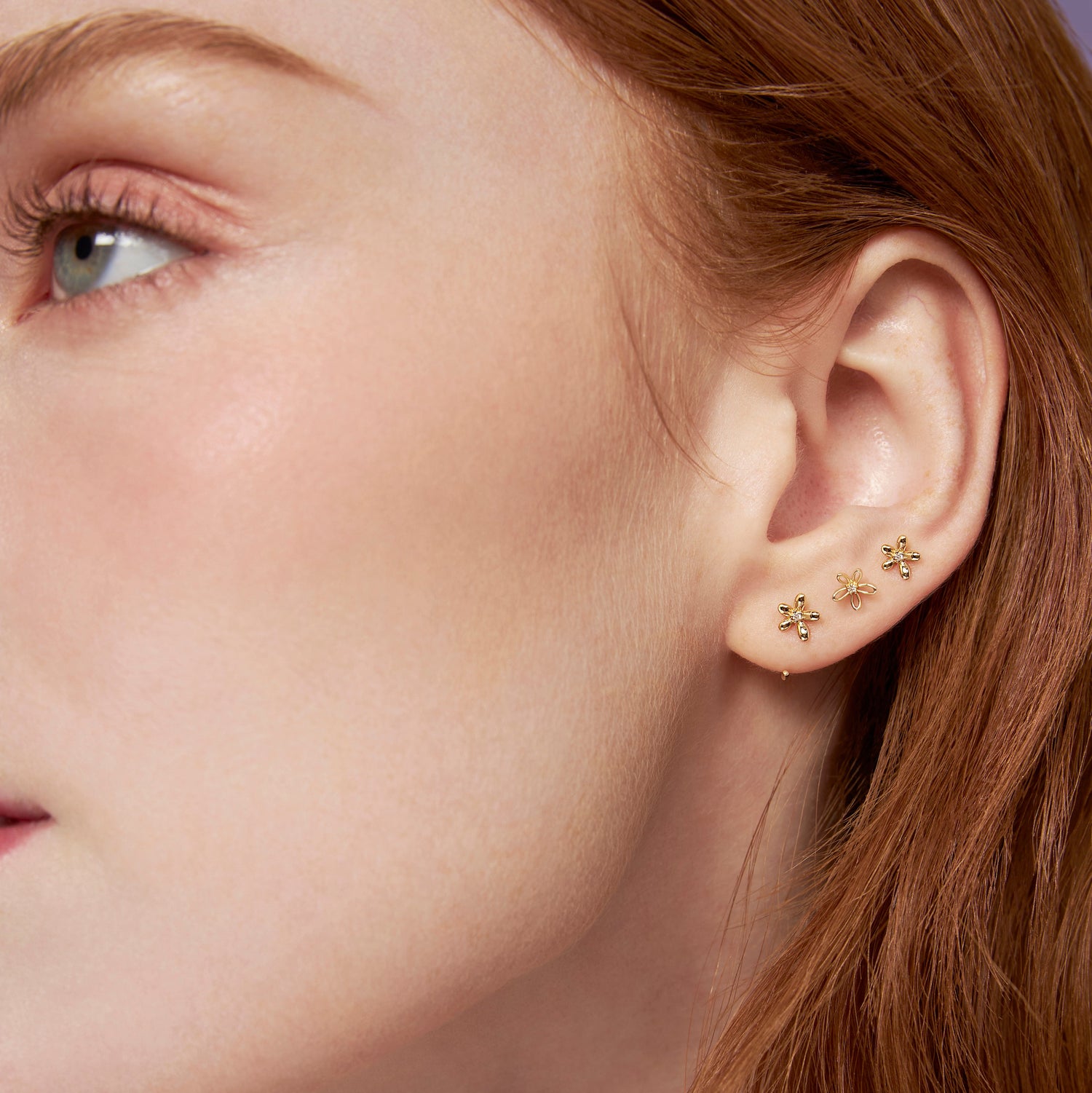 14K Solid Gold Floraison Diamond Open Huggie Earrings