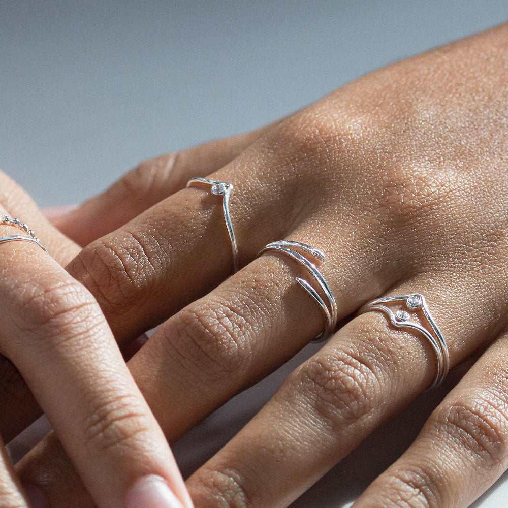 Sparkle Chevron Ring Silver