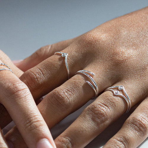 Sparkle Chevron Ring Silver