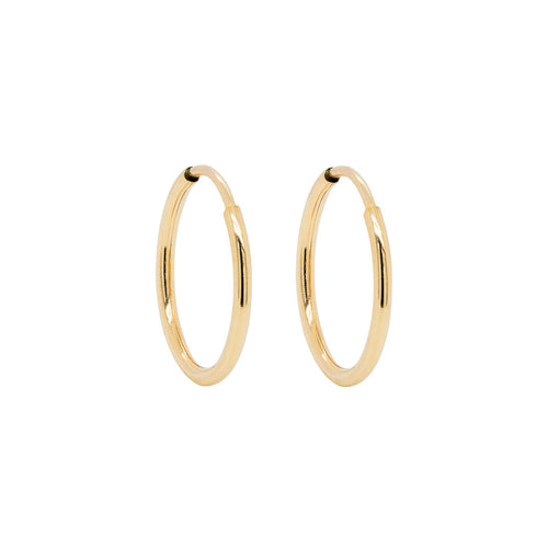 14K Solid Gold Endless Small Hoop Earrings 15mm