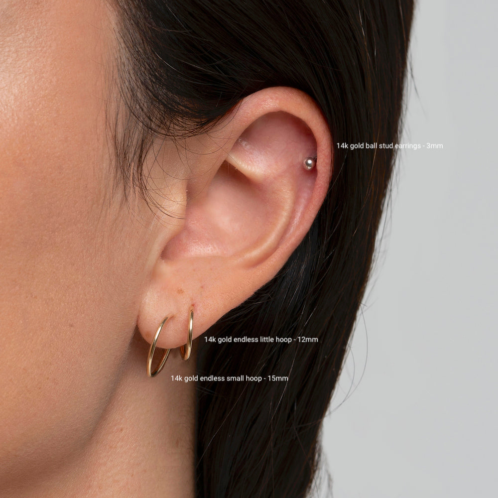 14K Solid Gold Endless Small Hoop Earrings 15mm