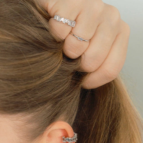 Embellished Baguette Ring Silver