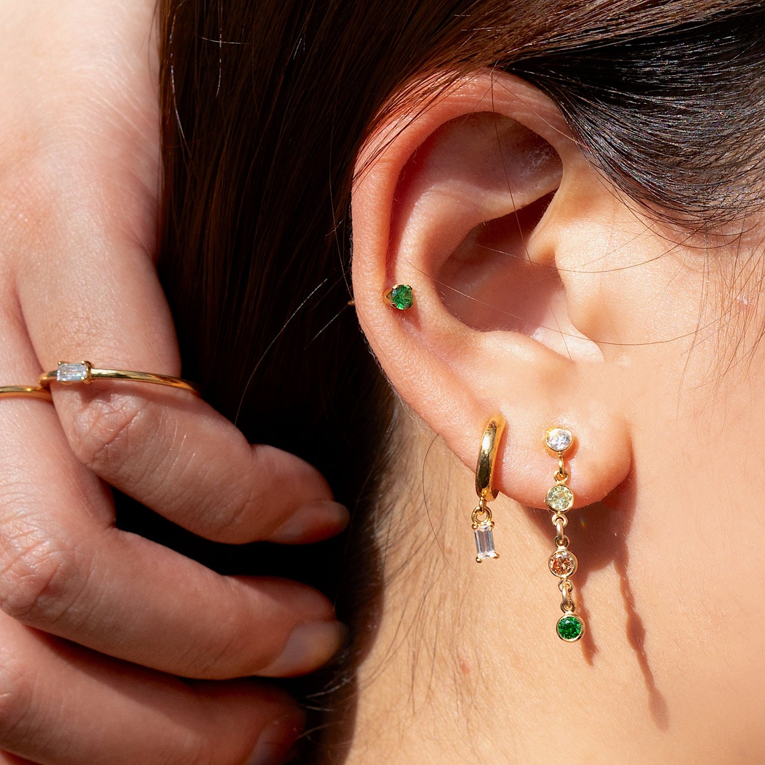 Baguette Drop Huggie Earrings