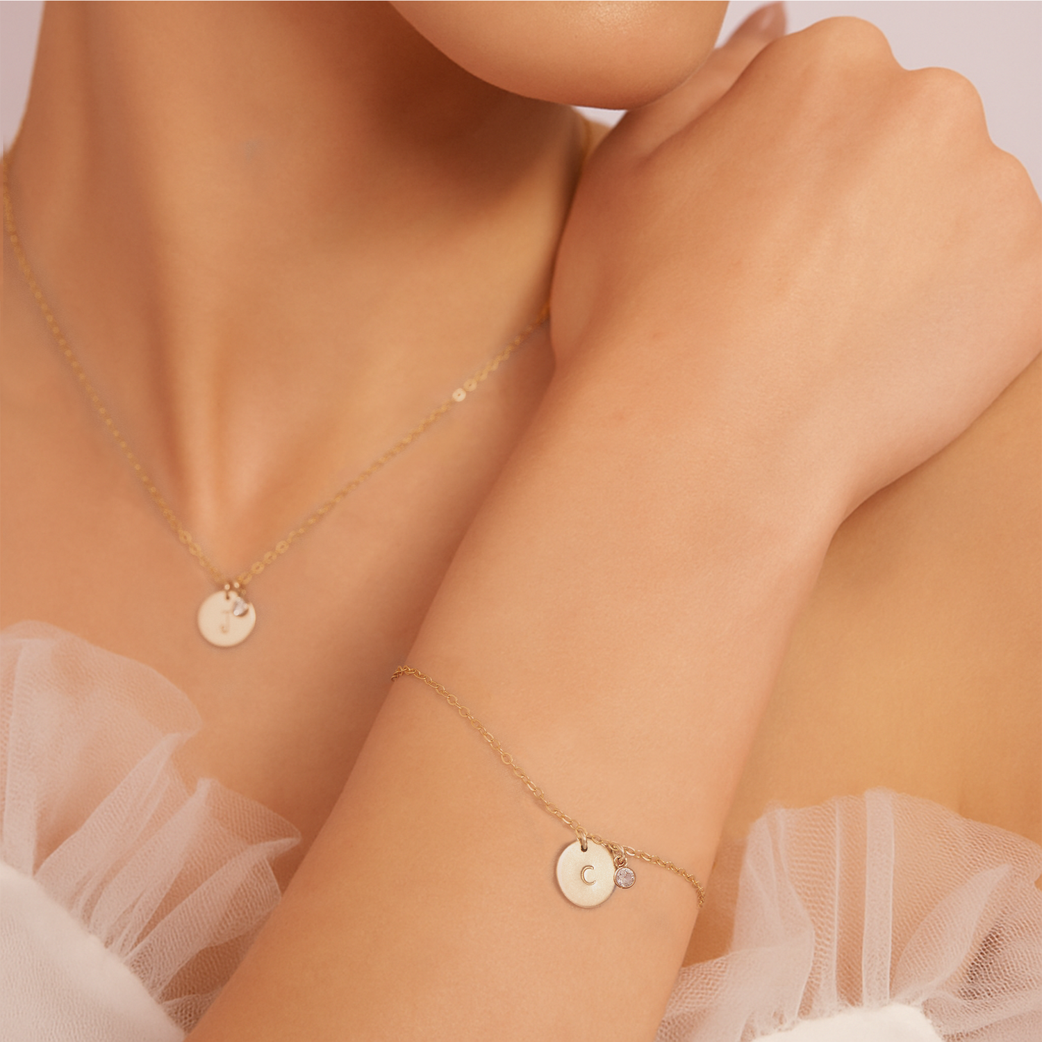 Personalized Birthstones Bezel Disc Bracelet