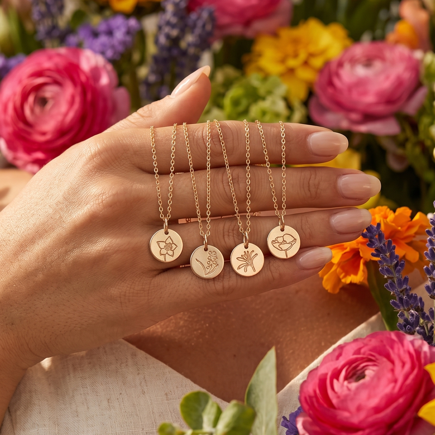 Personalized Mini Birth Flower Necklace