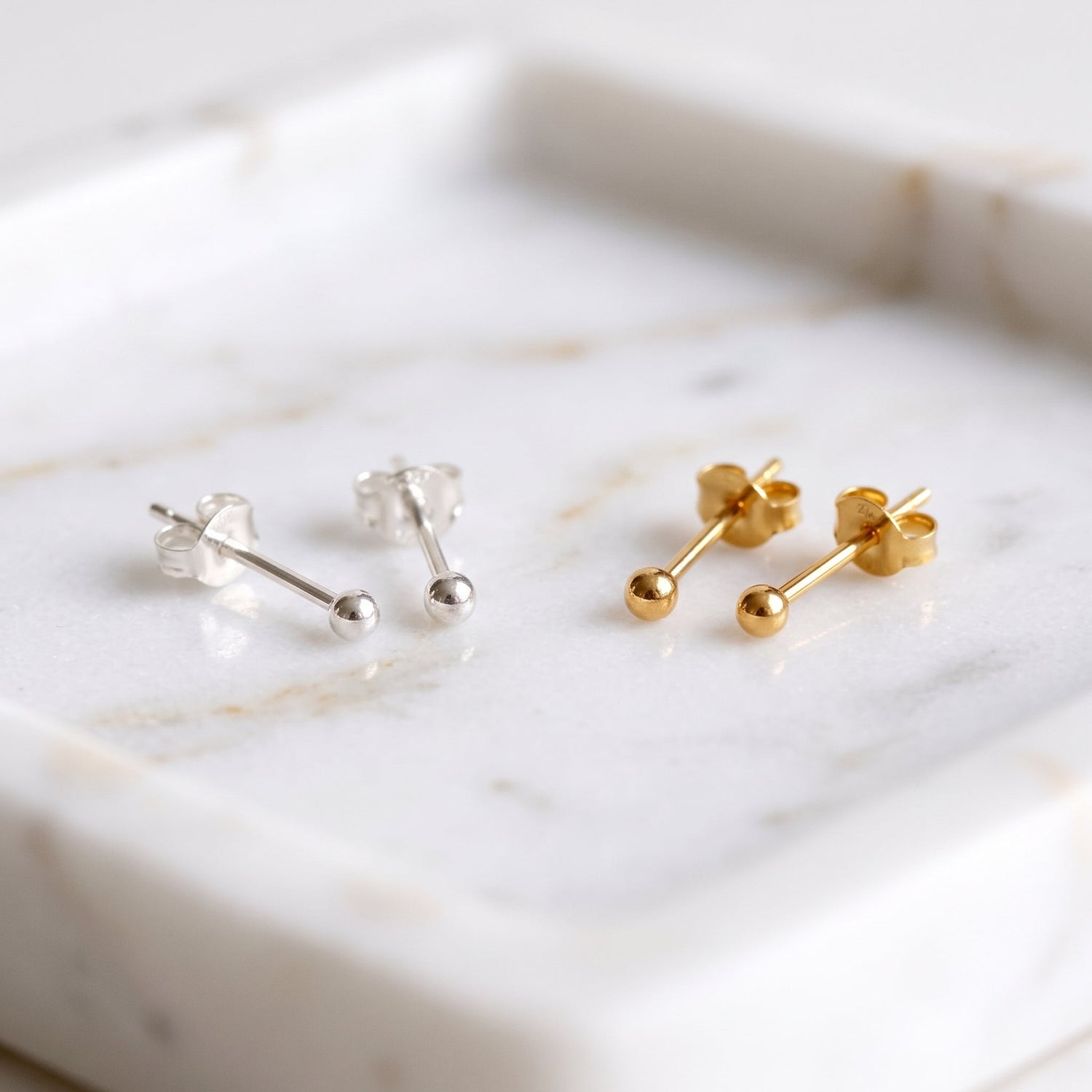 14K Solid Gold Ball Stud Earrings 3mm