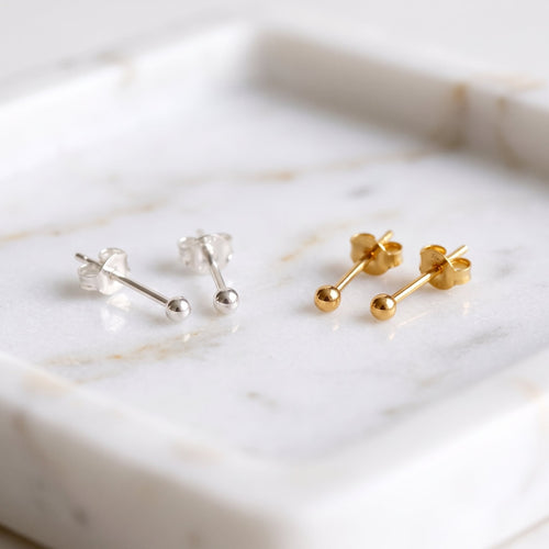 14K Solid Gold Ball Stud Earrings 3mm